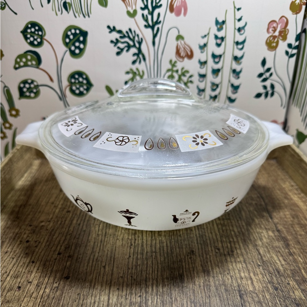 Vintage Glasbake Casserole with Original Lid Brown Colonial Homestead 2QT